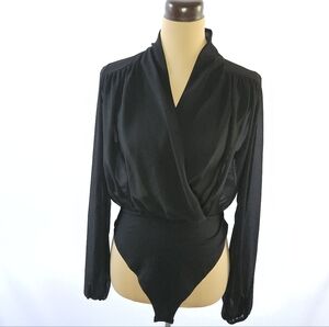 Ibiss Black Wrap V-Neck Long Sleeve Bodysuit